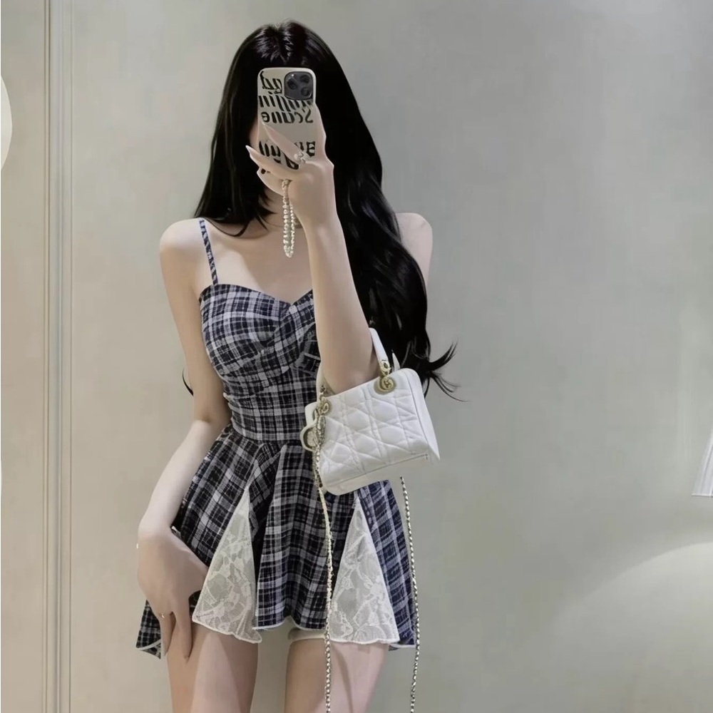 Plaid Lace-Trim Top